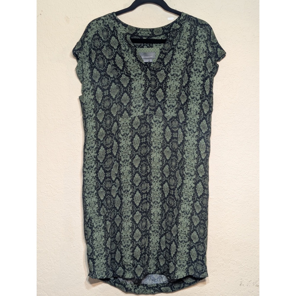 Anthropologie Snake Print T-Shirt Dress Womens S Green Black V-Neck Tunic Boho